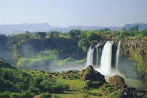 Waterfalls flowing into the Blue Nile River in Ethiopia - strong African economy