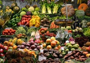 Fruit and vegetables at a market 