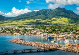 Colorful view of mountains and ocean in Sao Cristovao in St Kitts and Nevis - islands to live as an expat