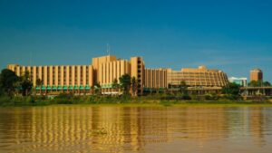 View of a building in Niamey, the capital of Niger situated on the banks of the Niger river - West-African fast-growing economy