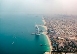 View of resorts and beach from the air in Dubai, UAE - Middle East digital nomad visa