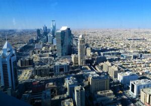 Aerial view of Saudi Arabian city - no property taxes in these countries