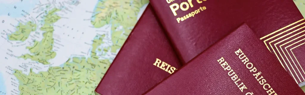 multiple passports over a map