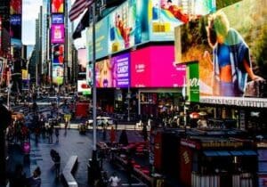 Bustling view of Times Square in New York City - best place to work and live in North America