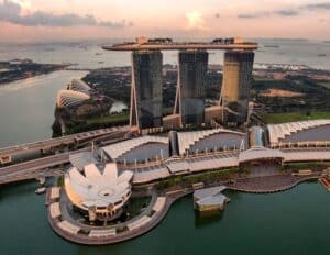 Topside view of the famous Marina Bay Sands Resort and Casino in Singapore - best Asian healthcare system for expats