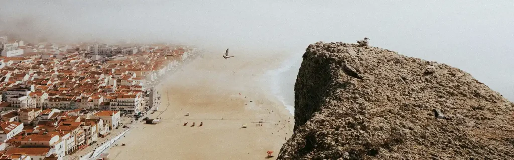 view of Nazare beach in Portuguese Silver Coast