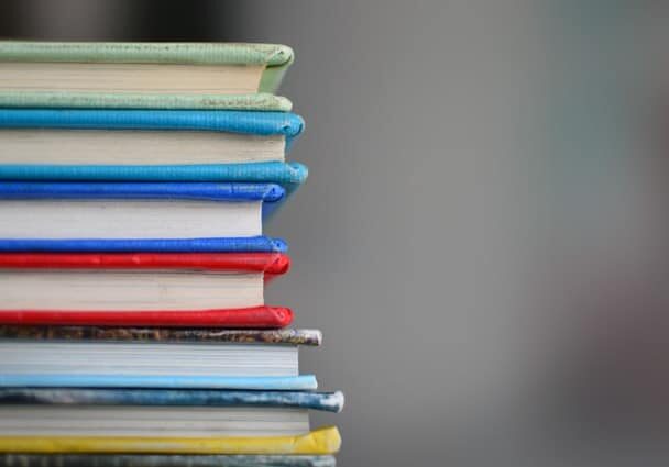 stack of colored books