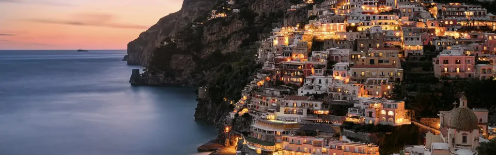 Amalfi coast in Italy at night-time