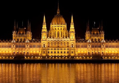 Hungarian Parliament Building in Budapest illuminated at night