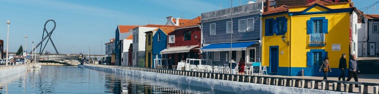 Colorful houses in the city of Aveiro, Portugal.