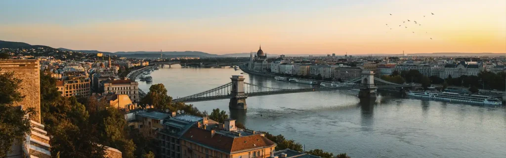 view of Budapest and the Danube river in Hungary
