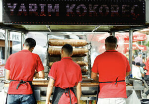 servers of kokoreç street food in Turkey