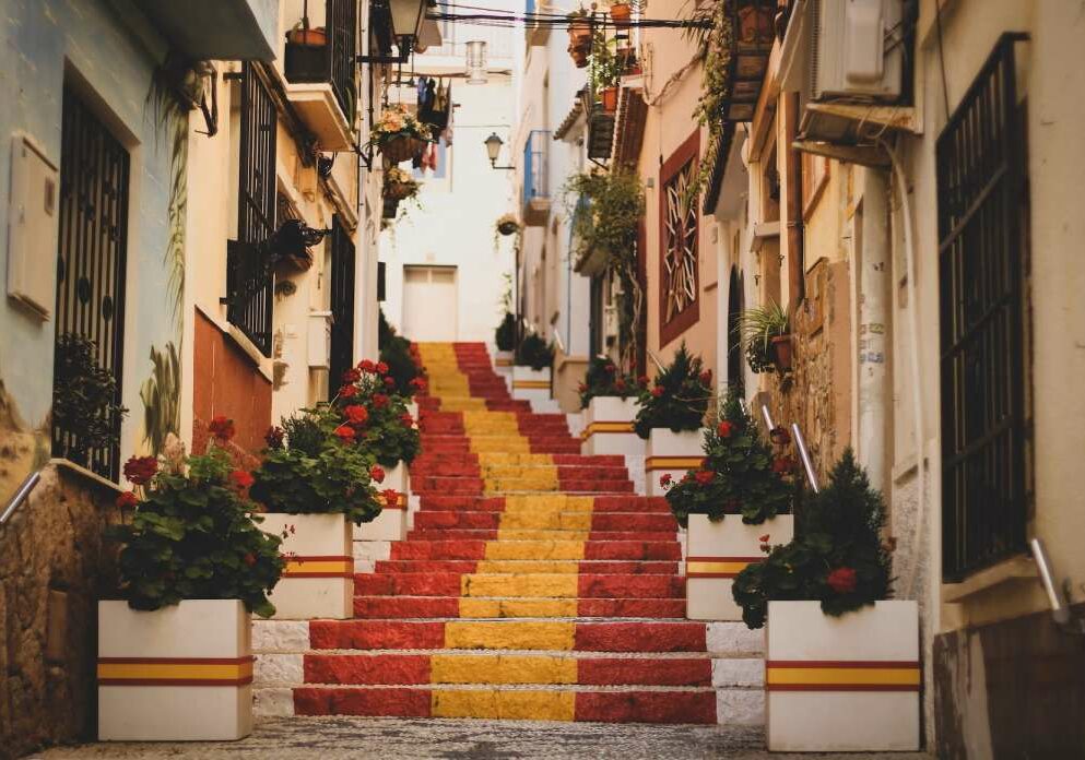 Stairs painted with the Spanish flag in Madrid, Spain - best retirement-friendly countries for U.S. citizen