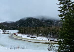 view of Sault Ste. Marie in winter with snow
