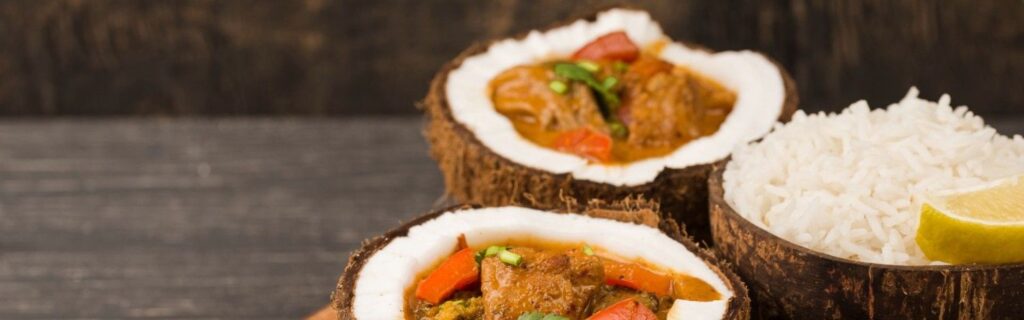 a micronesian coconush dish in a coconut shell