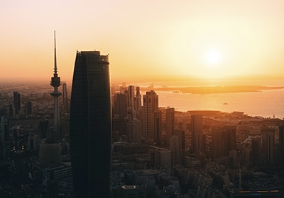 View of skyscrapers at sunset in Kuwait - tax-free countries
