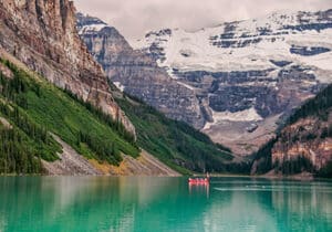 landscape of lake louise in Alberta Canada with mountains