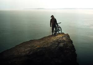 man with a bicycle in prince edward island canada