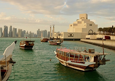 Boats in the water in Doha, Qatar - rich tax-free countries