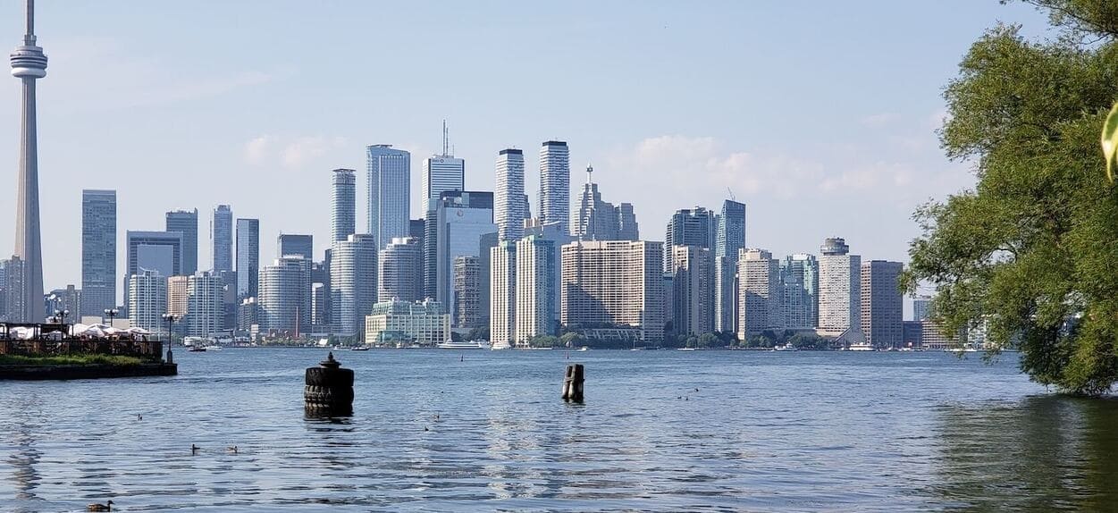 panoramic view of downtown toronto over the water