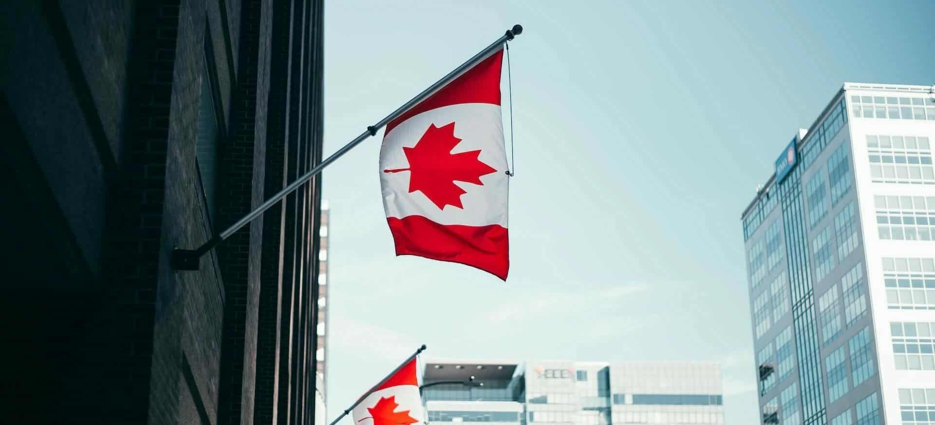 canada downtown with canadian flag