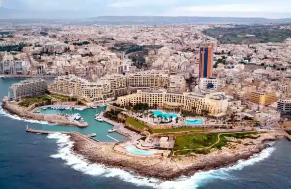 Aerial view of St Julians in Malta - retirement countries for U.S. citizens