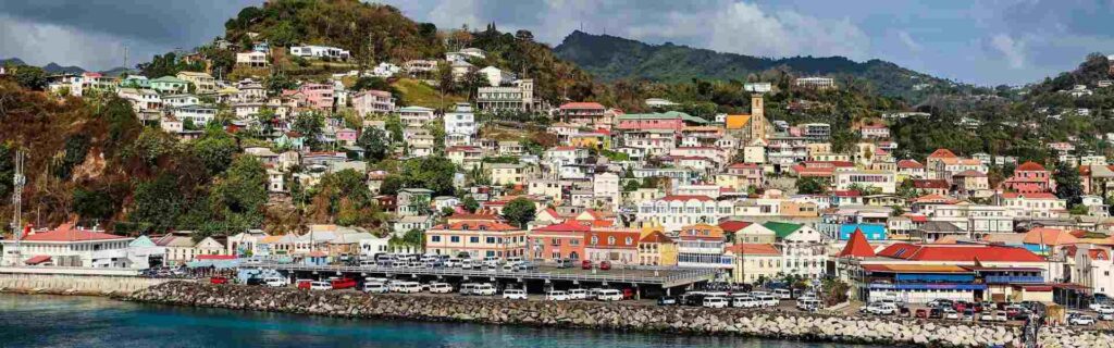 view of harbour, buildings and hills in st george's, grenada