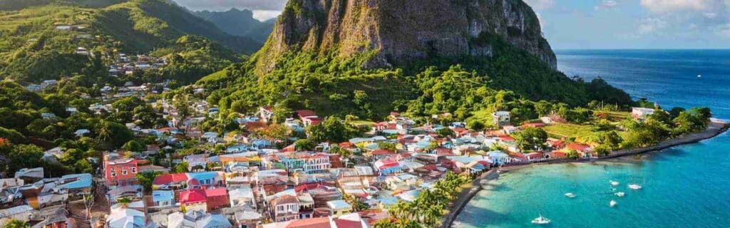 view of soufriere in st lucia with gros piton in the background