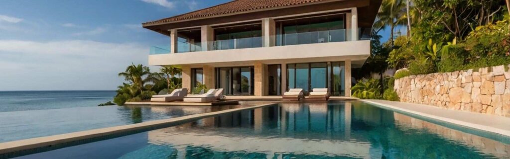 a large villa and pool at a hotel in the dominican republic