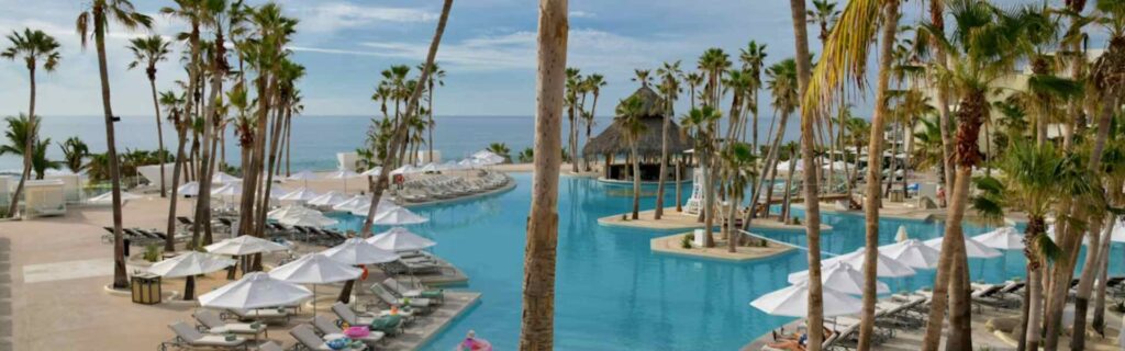 palm trees and a pool at a luxury st kitts hotel