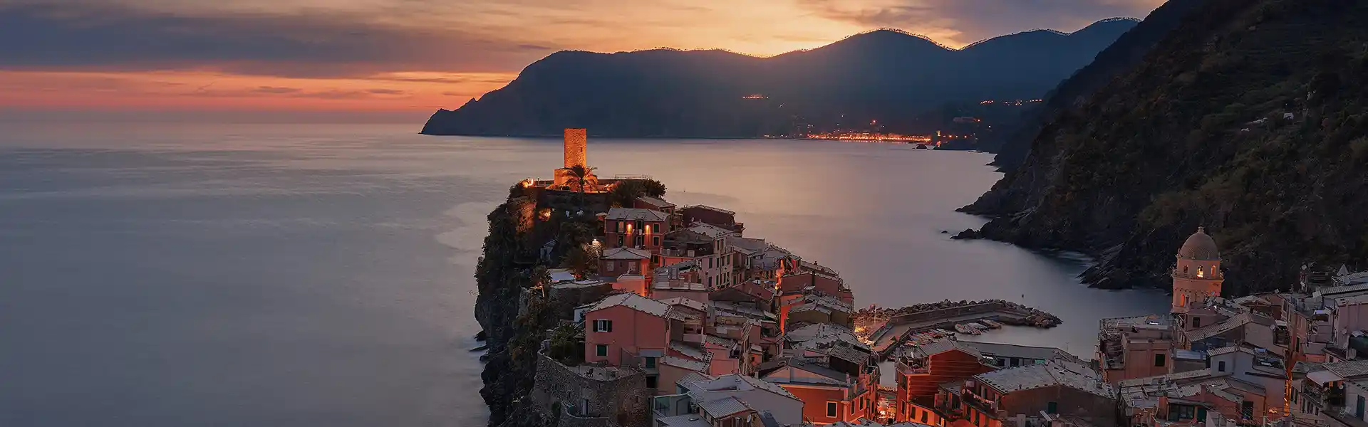 View of Vernazza in Italy at sunset