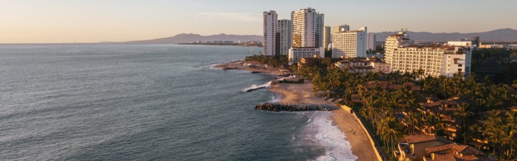 scenic sunset view or beach and city of montevideo in urugay