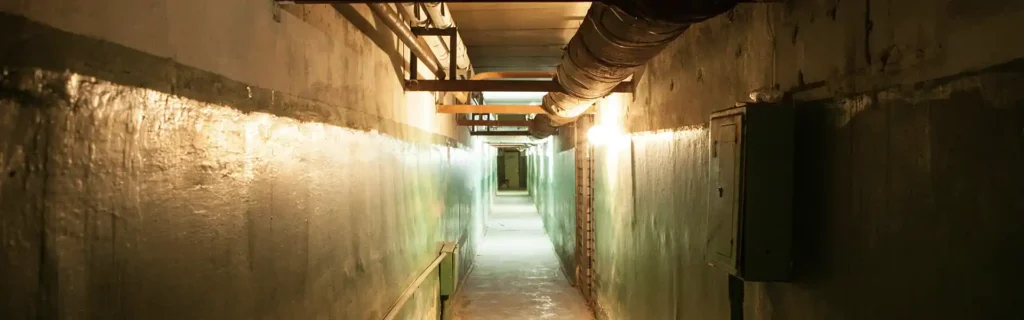 Things to do in Latvia: Underground bunker with a hallways and lights