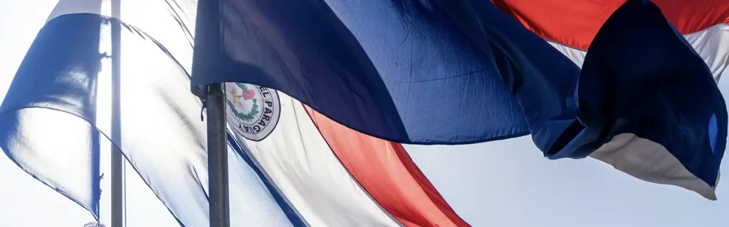 Paraguay flags over blue sky
